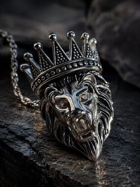 Stainless Steel Crown Lion Necklace